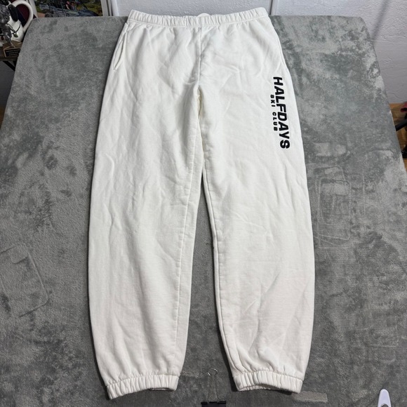 Halfdays Pants - Halfdays Ski Club White Logo Embroidered Heavyweight Sweatpants Joggers Size 2
